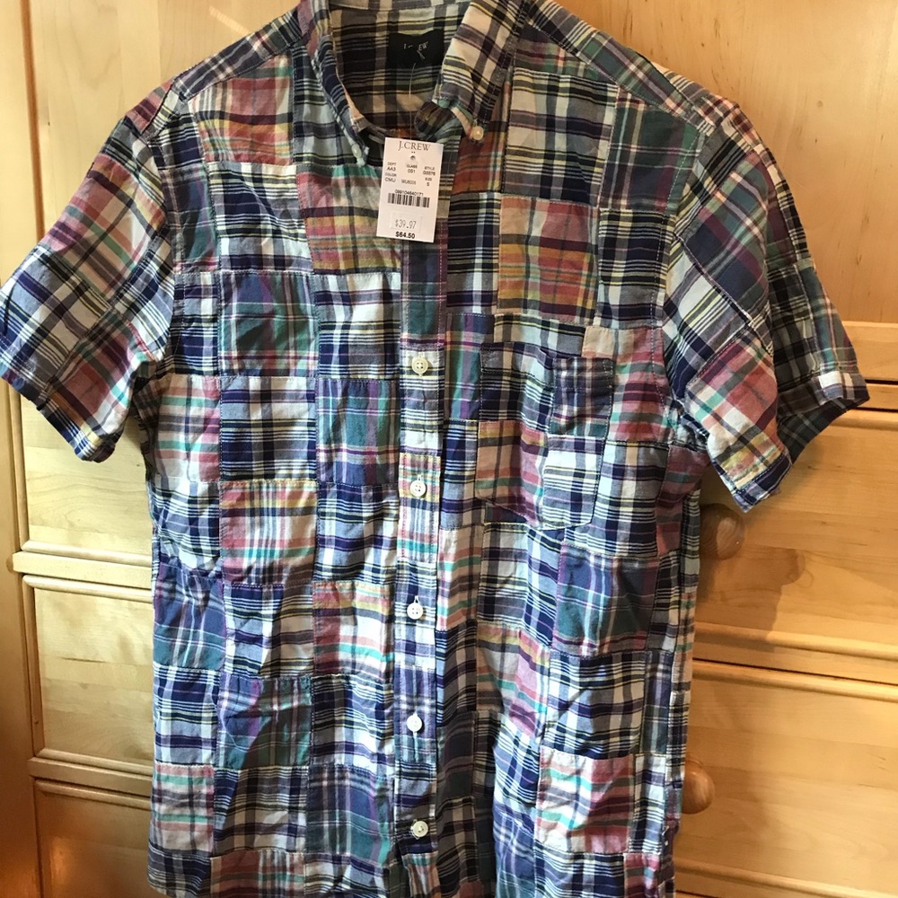 J CREW Men’s SLIM FIT shirt S/S Madras SIZE S